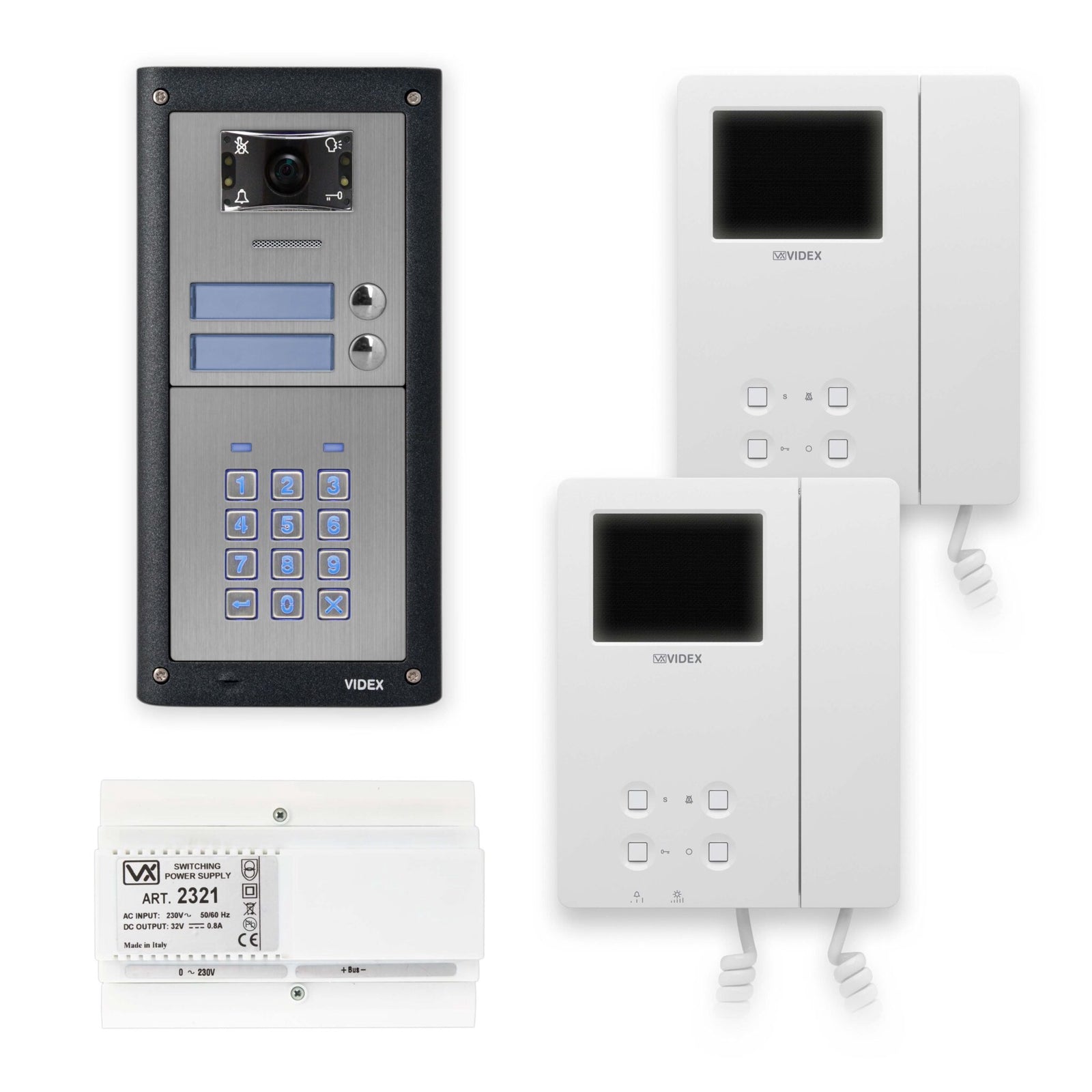 Videx 2 Button Flush Mount 2-Wire Video Kit with Codelock c/w 6286 3.5" Videophone