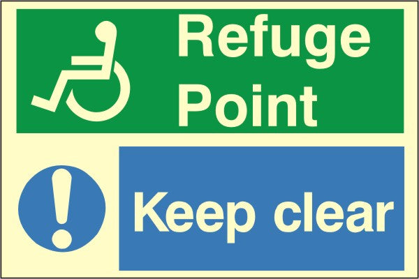 Luminous Rigid PVC Refuge Point / Keep Clear Sign 300mm Wide x 200mm High - JEM Systems UK