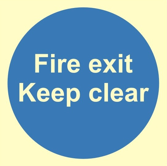 Luminous Fire Exit Keep Clear Sign C/W Self Adhesive 200mm x 200mm - JEM Systems UK