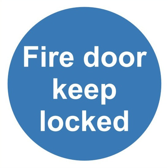 Fire Door Keep Locked Sign C/W Self Adhesive 100mm x 100mm - JEM Systems UK