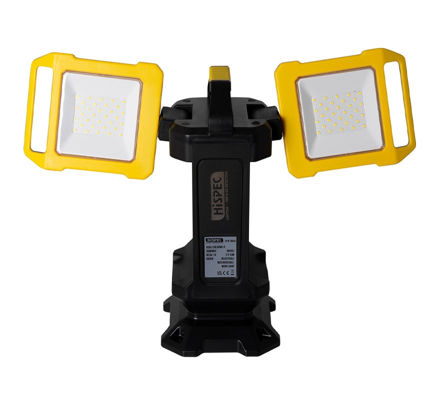 Hispec Twin 10W Adjustable Rechargeable LED Work Light (HSSL/20LEDWL-R) - JEM Systems UK