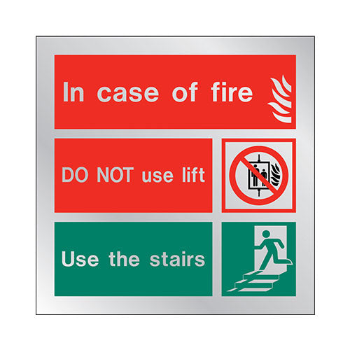 Firechief Sign IN CASE OF FIRE Stainless Steel Brushed (STB6434C) - JEM Systems UK