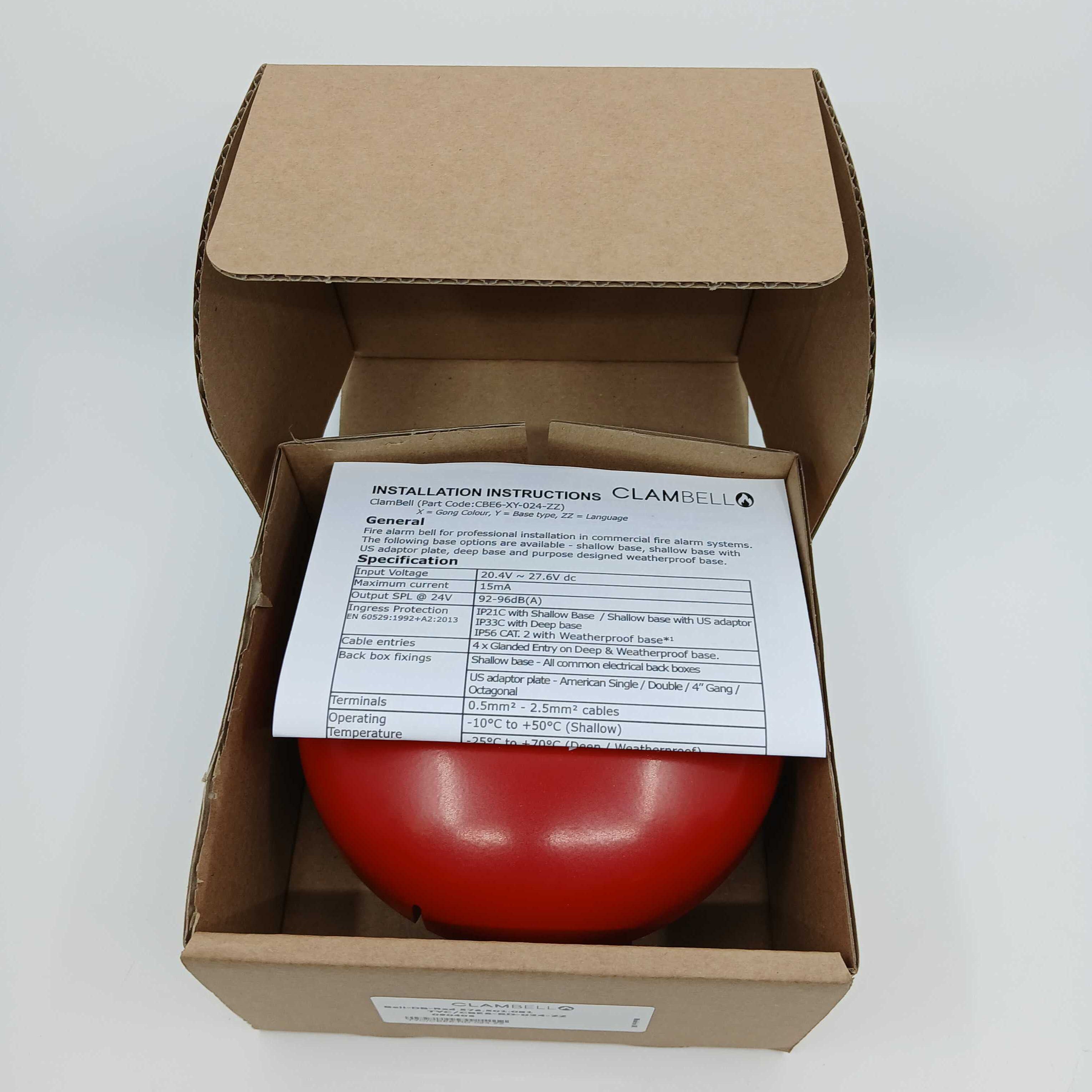 FireClass 576.501.081 ClamBell 24 V 6" Fire Alarm Bell Red - JEM Systems UK