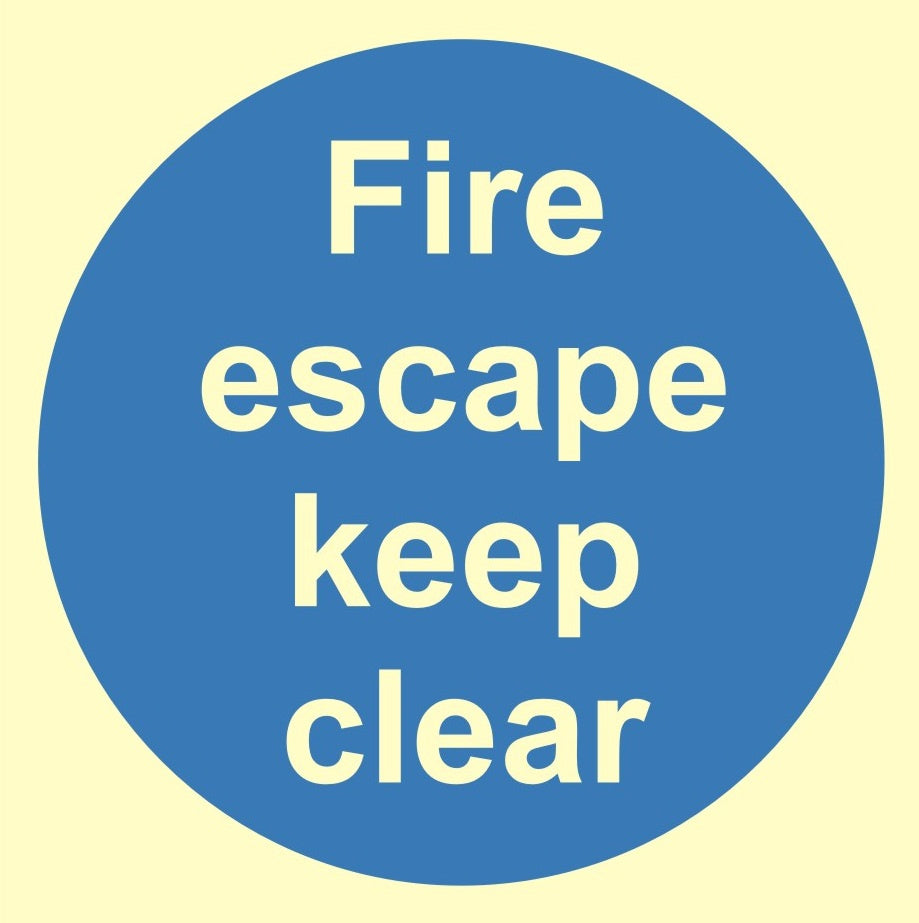 Luminous Fire Escape Keep Clear Sign 100mm x 100mm - JEM Systems UK