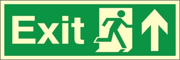 Luminous Self Adhesive PVC Exit Up/Forward Running Man Sign 300x100mm - JEM Systems UK