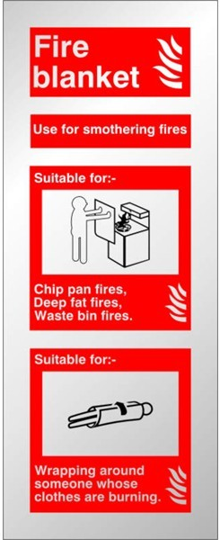 Fire Blanket Stainless Steel Effect ID Sign C/W Self Adhesive - JEM Systems UK