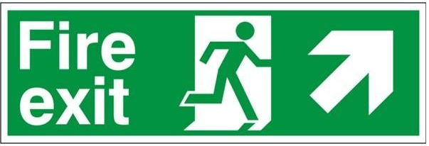 Self Adhesive PVC Fire Exit Up & Right Running Man Sign 600x200mm - JEM Systems UK