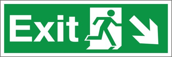 Self Adhesive Exit Down & Right Running Man Sign 300x100mm - JEM Systems UK