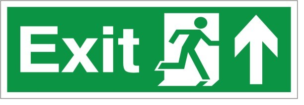 Self Adhesive Exit Up/Forward Running Man Sign 400x150mm - JEM Systems UK