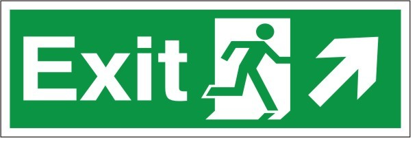 Self Adhesive Exit Up & Right Running Man Sign 400x150mm - JEM Systems UK