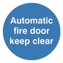 Automatic Fire Door Keep Clear Sign Self Adhesive Vinyl Sticker 100mm x 100mm - JEM Systems UK