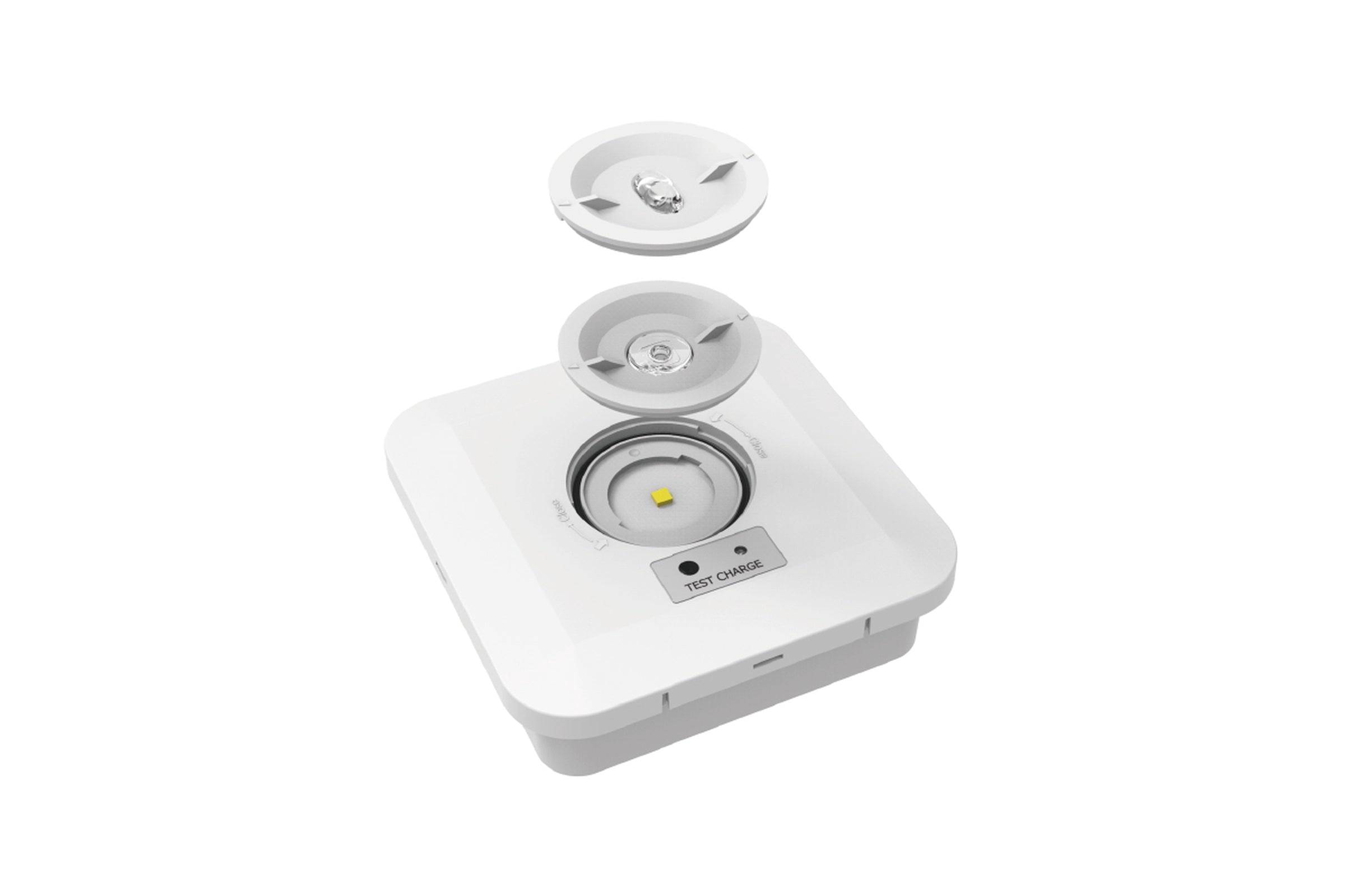 CQR LED Emergency Escape Square Surface Downlight Self-Test IP65 White c/w 2 Lens