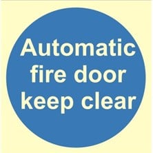 Luminous Automatic Fire Door Keep Clear Sign Self Adhesive Vinyl Sticker 100mm x 100mm - JEM Systems UK