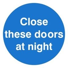 Close These Doors At Night Sign Self Adhesive Vinyl Sticker 100mm x 100mm - JEM Systems UK