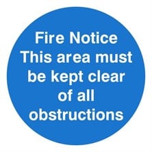 Fire Notice This Area Must Be Kept Clear Of All Obstructions Sign Self Adhesive Vinyl Sticker 100mm x 100mm - JEM Systems UK