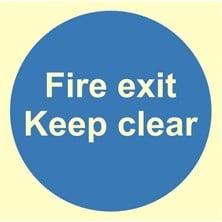 Luminous Fire Exit Keep Clear Sign Self Adhesive Vinyl Sticker 100mm x 100mm - JEM Systems UK