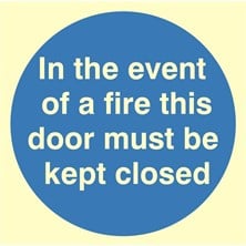 Luminous In The Event Of A Fire This Door Must Be Kept Closed Sign Self Adhesive Vinyl Sticker 100mm x 100mm - JEM Systems UK