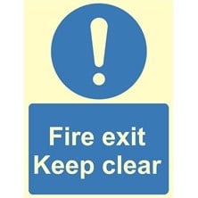 Luminous Fire Exit Keep Clear Sign Self Adhesive Vinyl Sticker 200mm x 300mm - JEM Systems UK