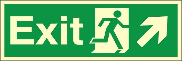 Luminous Self Adhesive Exit Up & Right Running Man Sign 400x150mm - JEM Systems UK