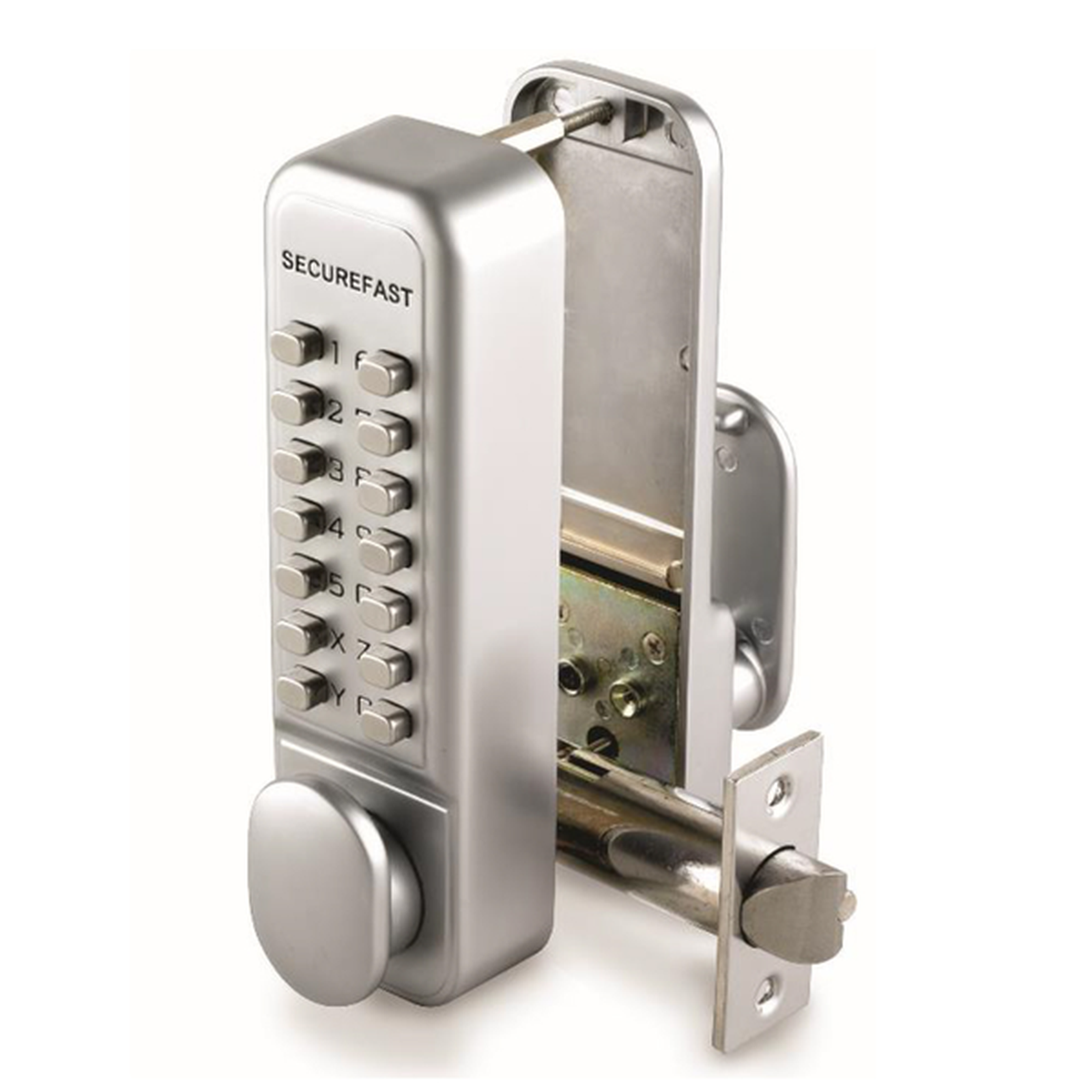 Securefast Push Button Lock Easy Code Change with Hold Back Satin Chrome