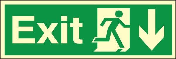 Luminous PVC Exit Down Running Man Sign 600x200mm - JEM Systems UK