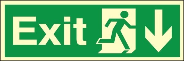 Luminous Self Adhesive PVC Exit Down Running Man Sign 600x200mm - JEM Systems UK