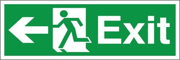 Self Adhesive Exit Left Running Man Sign 600x200mm - JEM Systems UK