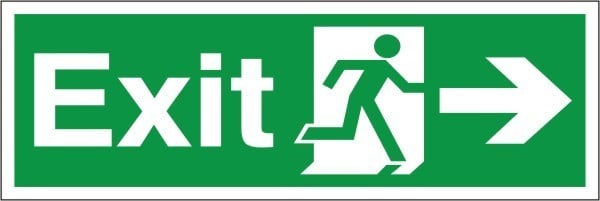 Self Adhesive Exit Right Running Man Sign 600x200mm - JEM Systems UK