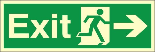 Luminous Self Adhesive Exit Right Running Man Sign 600x200mm - JEM Systems UK