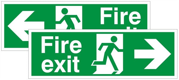 Double Sided Fire Exit Left Foamex Running Man Sign 600x200mm - JEM Systems UK
