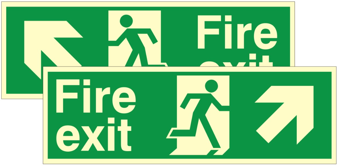 Luminous Double Sided Fire Exit Up & Left Running Man Sign 400x150mm - JEM Systems UK