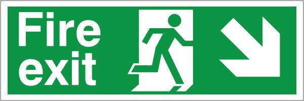 Foamex Fire Exit Down & Right Running Man Sign 300x900mm - JEM Systems UK