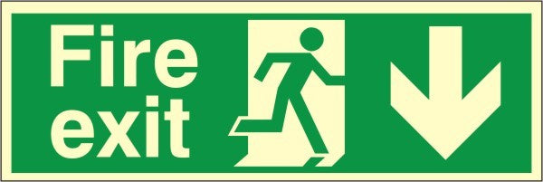 Luminous Foamex Fire Exit Down Running Man Sign 300x900mm - JEM Systems UK