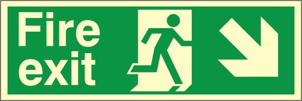 Luminous Foamex Fire Exit Down & Right Running Man Sign 300x900mm - JEM Systems UK