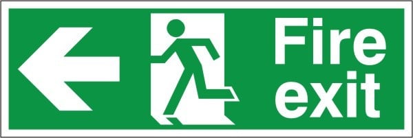Foamex Fire Exit Left Running Man Sign 600x1000mm - JEM Systems UK