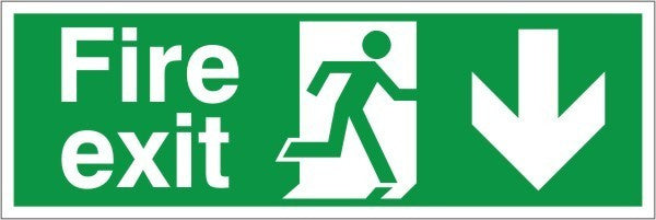 Foamex Fire Exit Down Running Man Sign 600x1000mm - JEM Systems UK