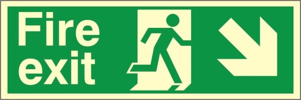 Luminous Foamex Fire Exit Down & Right Running Man Sign 600x1000mm - JEM Systems UK