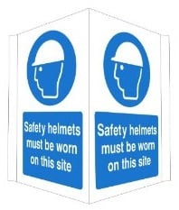 Projecting Safety Helmets Must Be Worn On This Site Sign 400mm Wide x 300mm High - JEM Systems UK