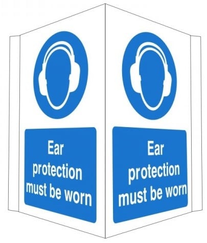 Projecting Ear Protection Must Be Worn Sign 400mm Wide x 300mm High - JEM Systems UK