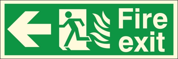 HTM65 Compliant Fire Exit Left - 400 x 150mm Luminous - JEM Systems UK