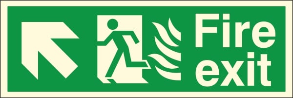 HTM65 Compliant Fire Exit Up / Left - 400 x 150mm Luminous - JEM Systems UK