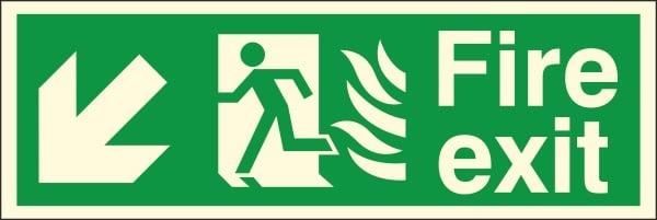 HTM65 Compliant Fire Exit Down / Left - 600 x 200mm Luminous - JEM Systems UK