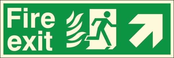 HTM65 Compliant Fire Exit Up / Right - 600 x 200mm Luminous - JEM Systems UK