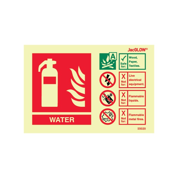 Jactone 105 x 155mm Water Extinguisher ID - Photoluminescent Rigid PVC (55020R)