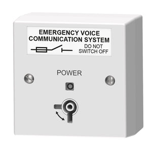 C-TEC Emergency Voice Communication System EVCS Mains Isolator Keyswitch Surface c/w Back Box White