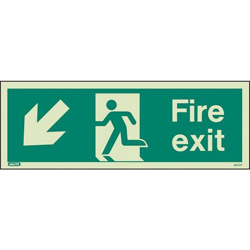 Firechief Sign FIRE EXIT DOWN LEFT Photolum (433T/R)