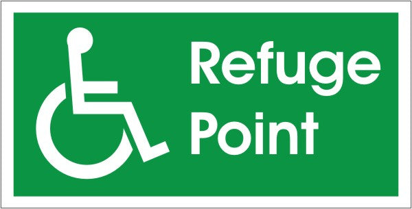 White Rigid PVC Refuge Point Sign 300mm Wide x 100mm High - JEM Systems UK