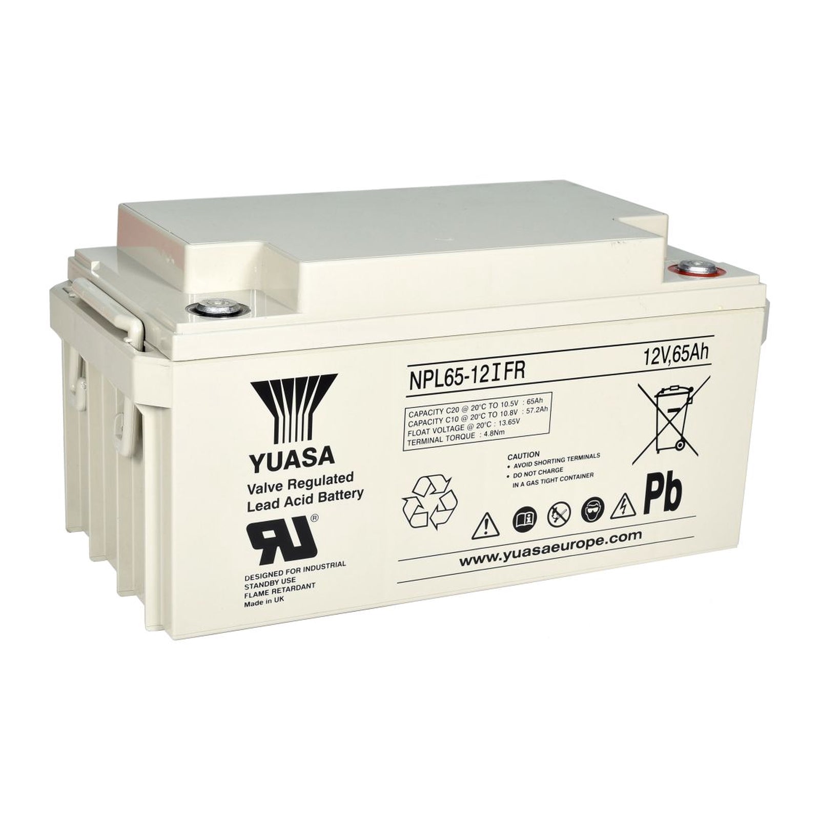 Yuasa 12V 65Ah AGM VRLA Battery Flame Retardant