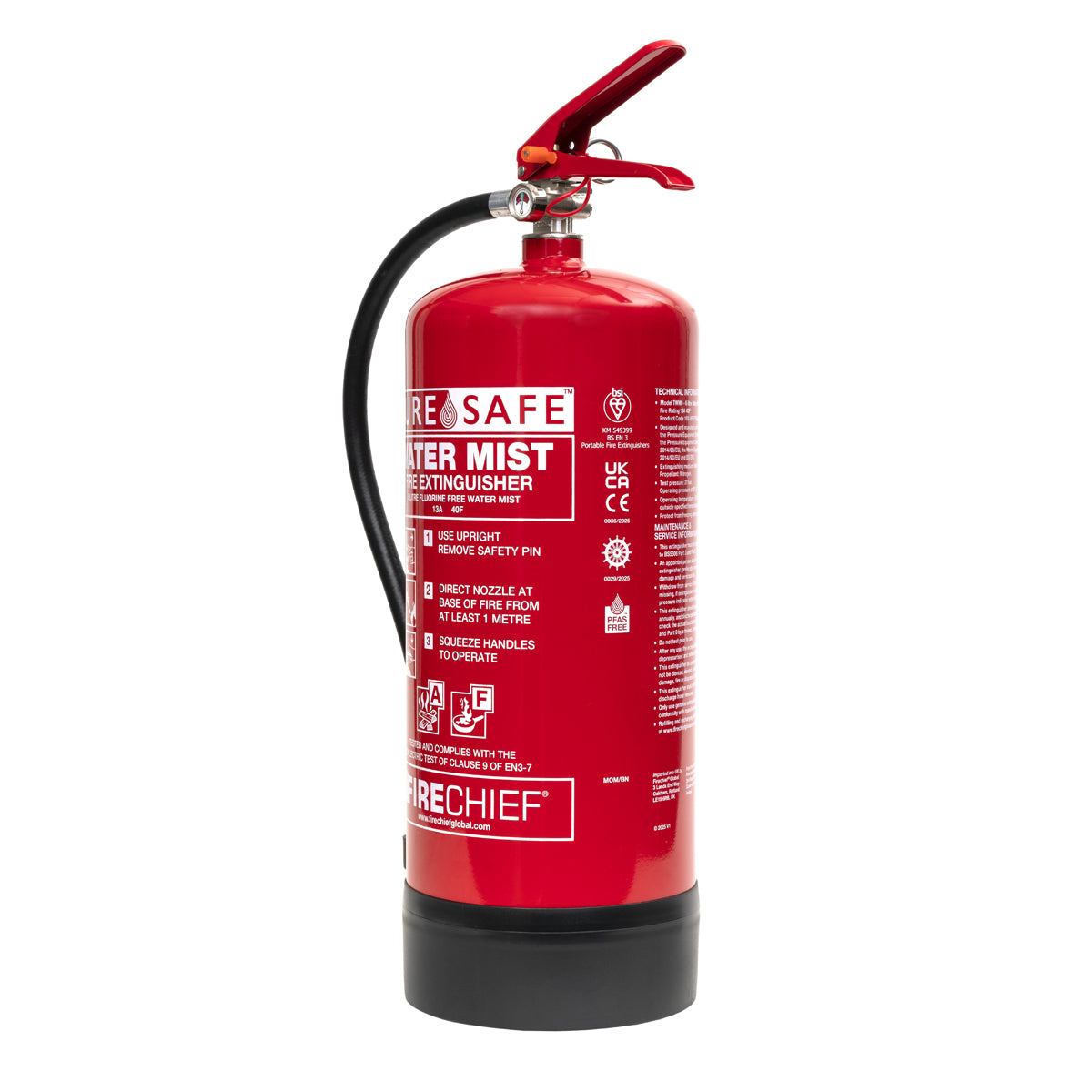 Firechief 6ltr PureSafe Watermist Extinguisher (FFWM6) - JEM Systems UK