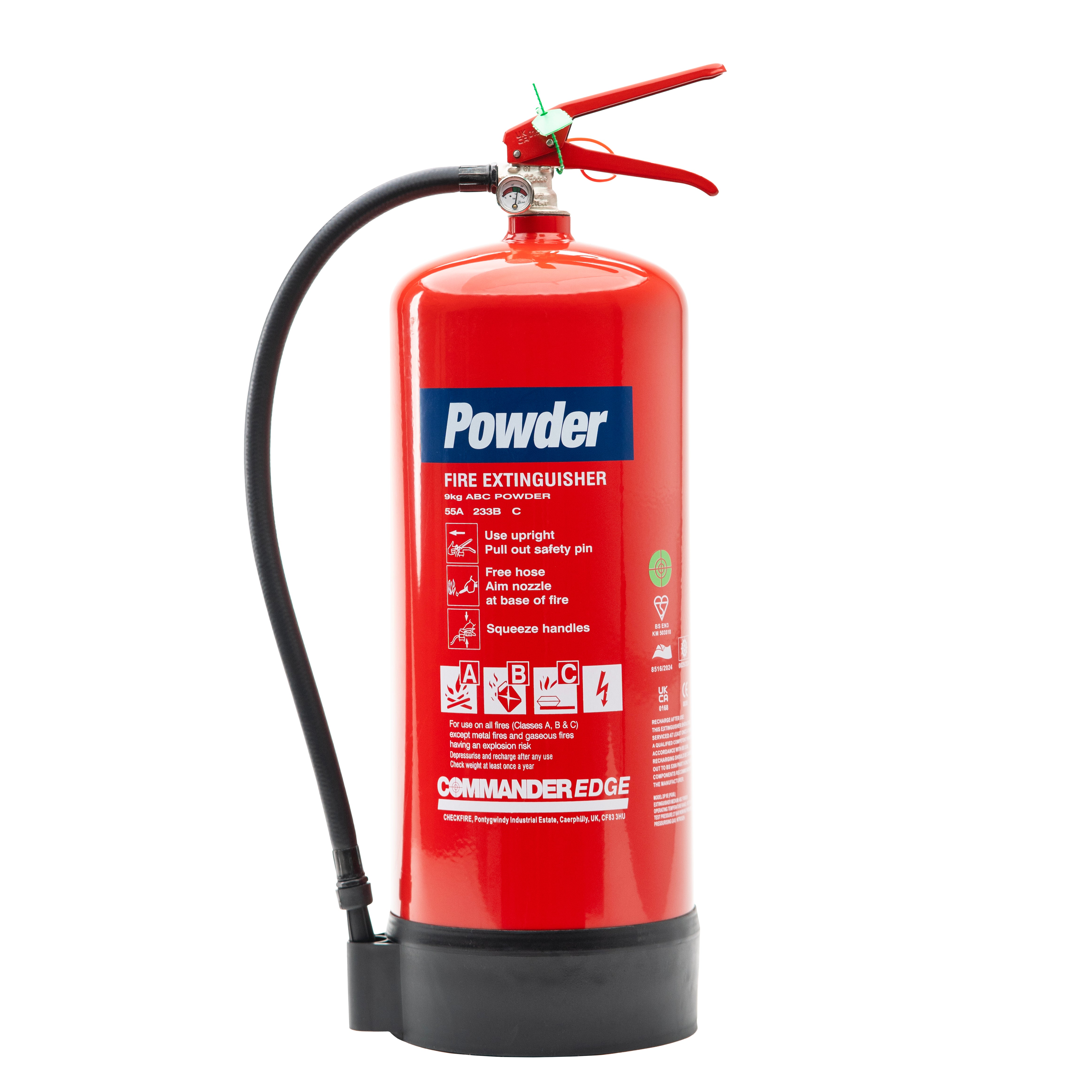 CheckFire FX-PWD-009-FCF 9kg Dry Powder Fire Extinguisher CommanderEDGE (DP9E) - JEM Systems UK
